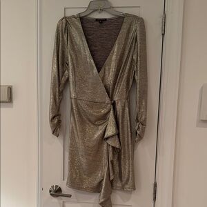 Skies Are Blue Gold Ruched Wrap Dress